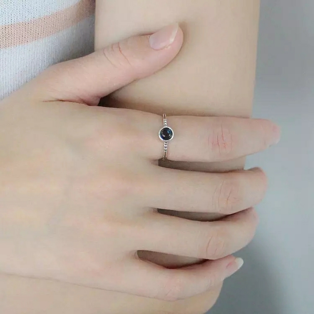 NEW 925 Sterling Silver Adjustable Blue Opal Ring - Picture 5 of 9